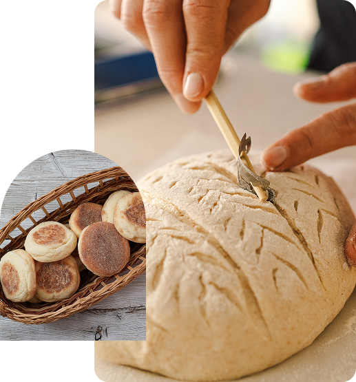 Group 4 (10) A person is cutting dough with a knife.