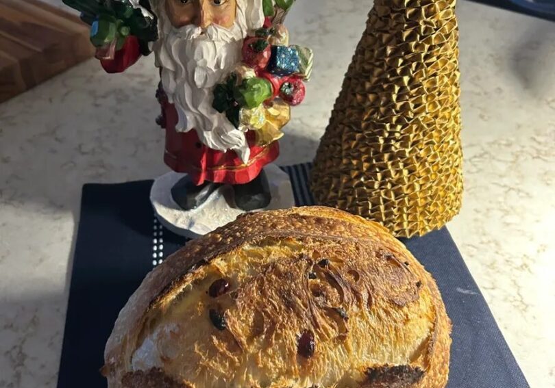 A loaf of bread sitting on top of a table.